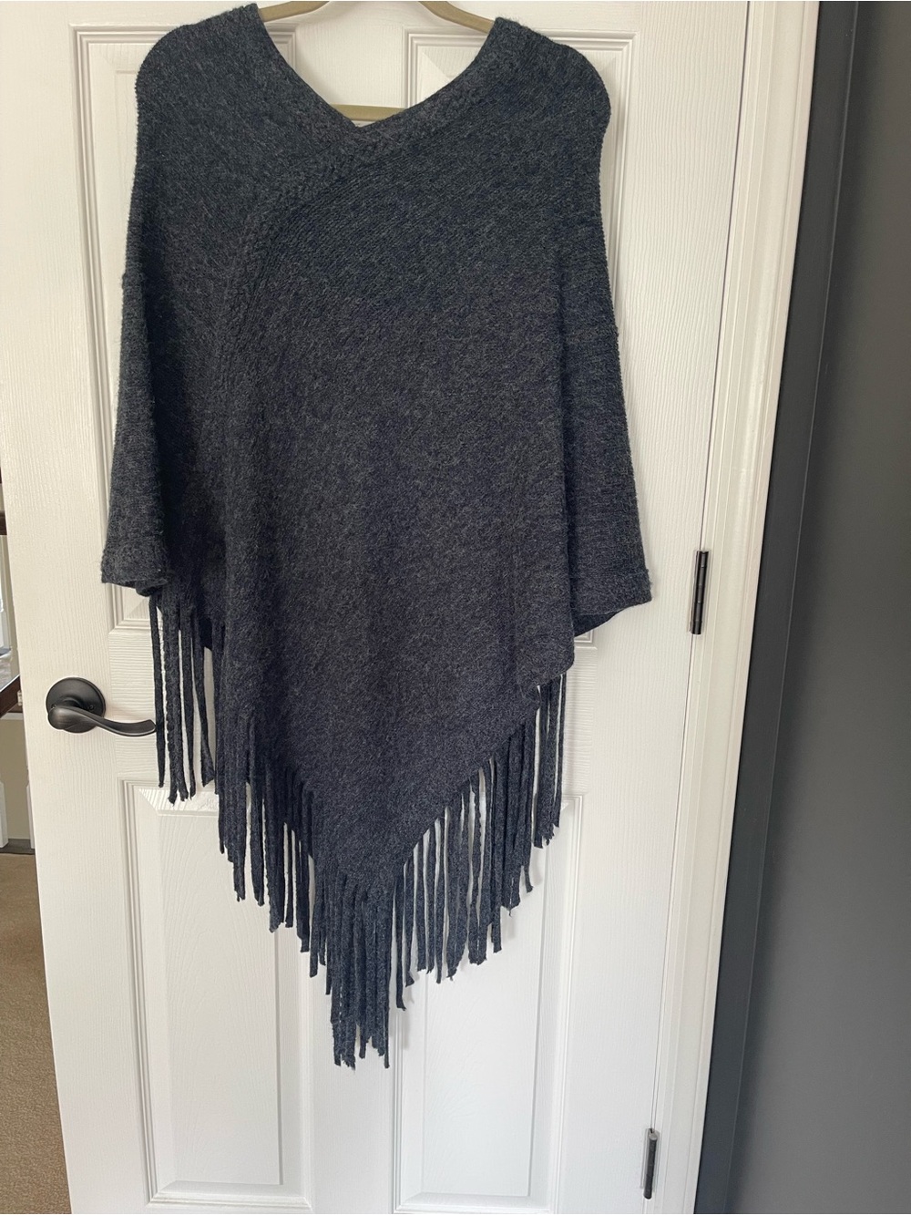 Navy Fringe Knit Poncho
